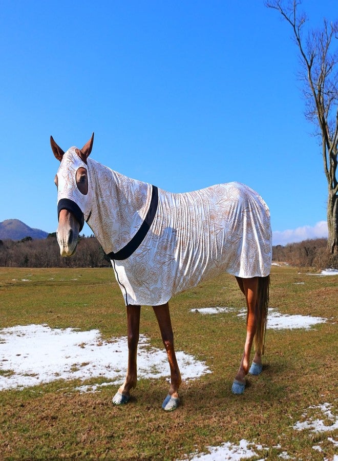 Paloura Stretch Spandex Full-Body Horse Sheet with Zipper Hood and Belly Wrap | Comfort Horse Slinky Full Body(56-65Inch，White,L - Image 3